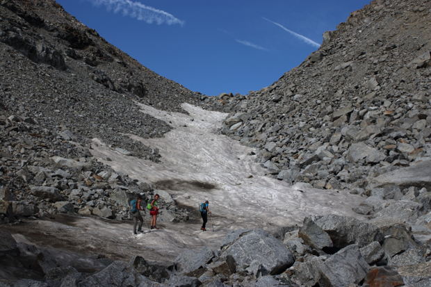Nevaio prima di raggiungere il Colle dei Becchi (2990 mt.)